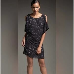 Aidan Mattox Blue Sequin Cold Shoulder Cocktail Dress Size 8